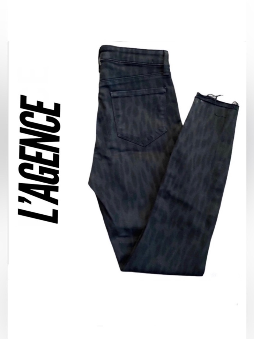 L’Agence Margot Black Leopard Jeans - Size 26 (Black on Dark Charcoal Gray)
